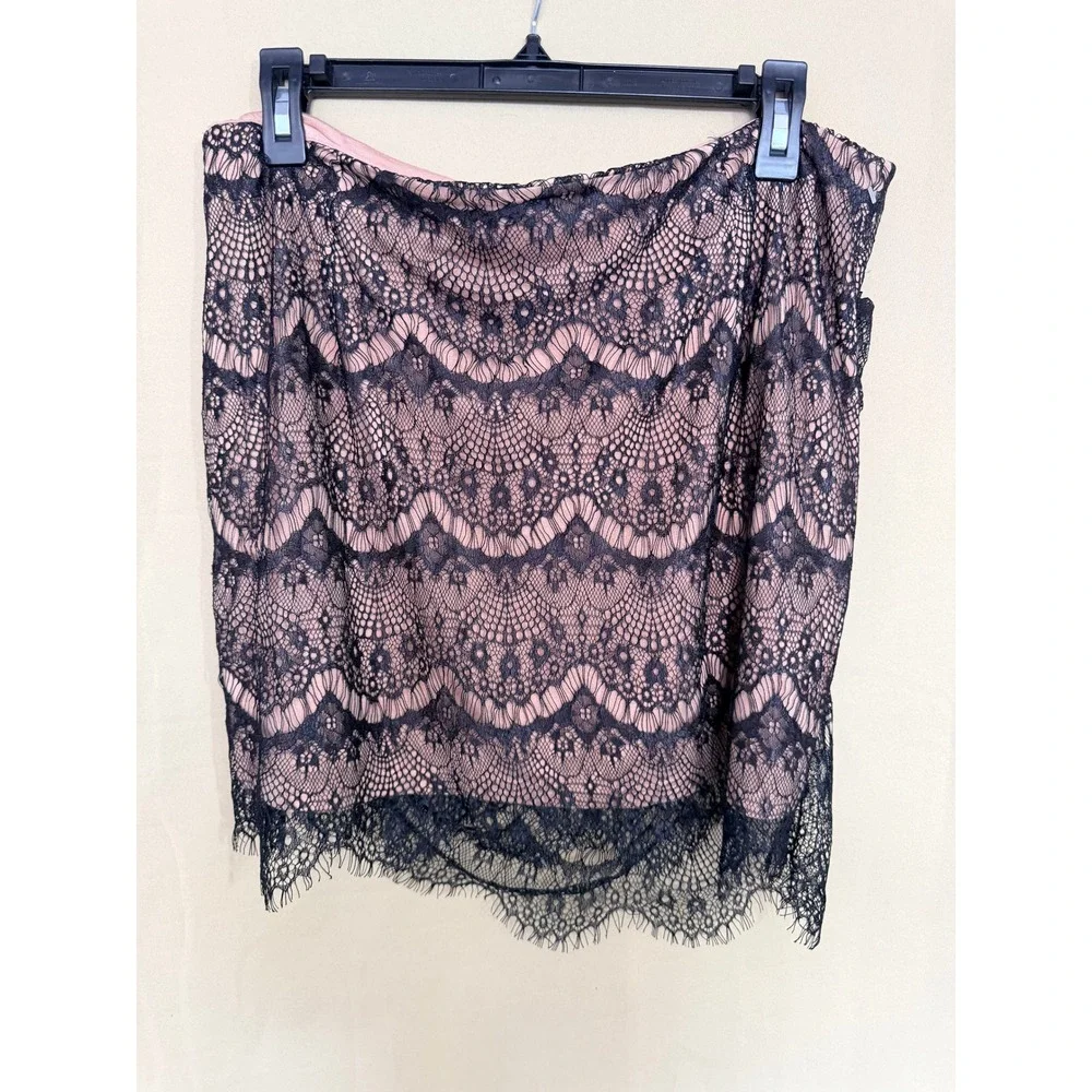 Free‎ People Mini Skirt Womens 14 Black Combo Night Shimmer Lace Ruched Sexy New
